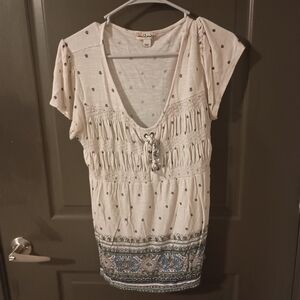 Cream and Blue Boho Blouse